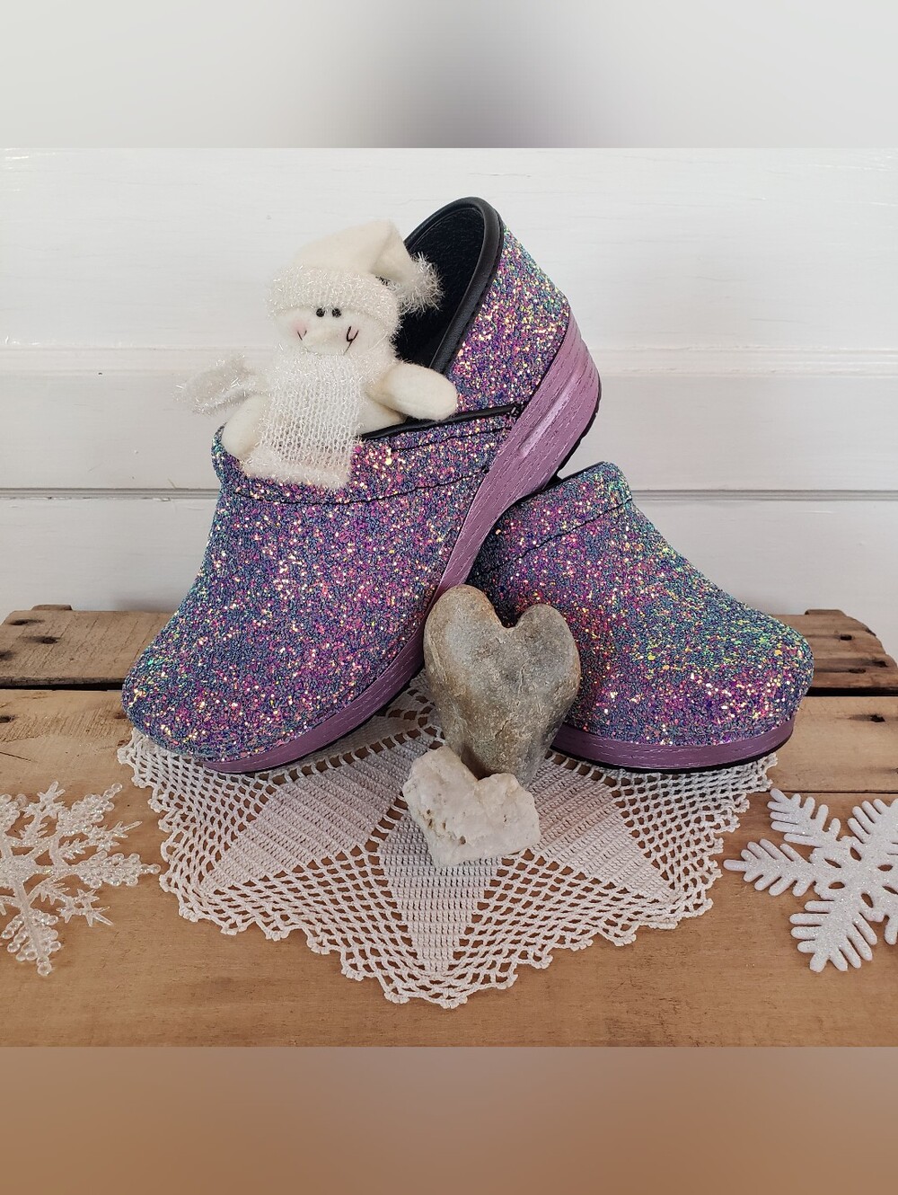 Lilac Dansko Glitter Pro Clog Purple Sparkling Fairycore Festival Boho Bling 💜 - Picture 9 of 16